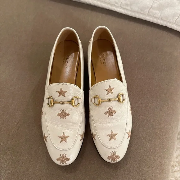 Jordaan Embroidered Leather Bee Gucci Loafers Gucci Shoes Gucci
